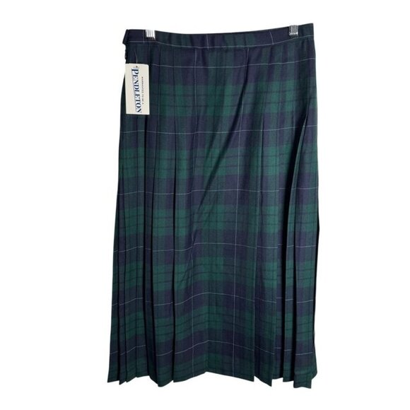 Pendleton 100% Virgin Wool Green Navy Plaid Pleated Skirt Size 8 Petite USA made - Picture 1 of 15